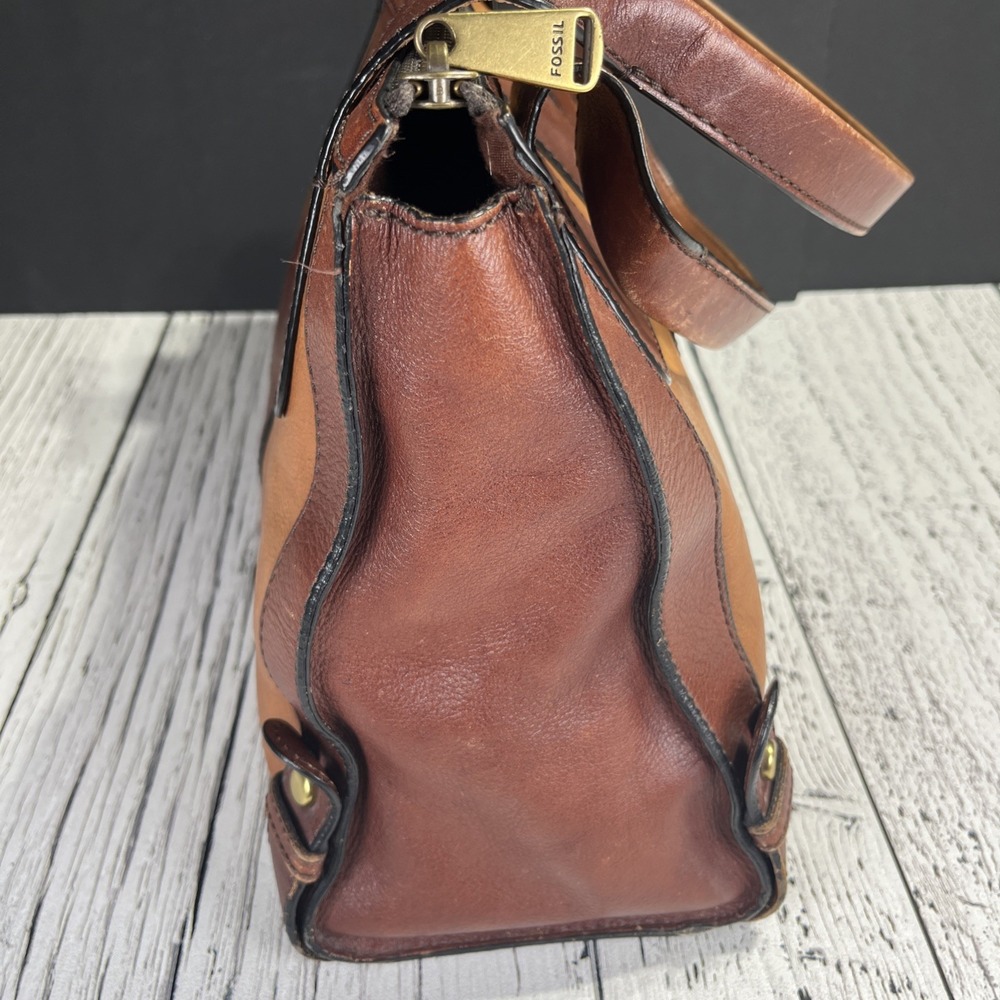Vintage Fossil Reissue Satchel Handbag‎ Two Tone Leather - Picture 8 of 14